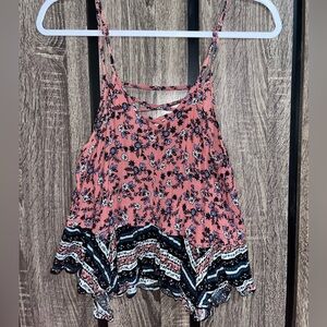Rue 21 Pink & Blue Floral & Stripes Loose Tank Top ~Sz M~